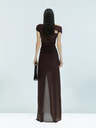 MO&Co. X Coperni Collection | Women's Asymmetric Draped Maxi Dress in Brown