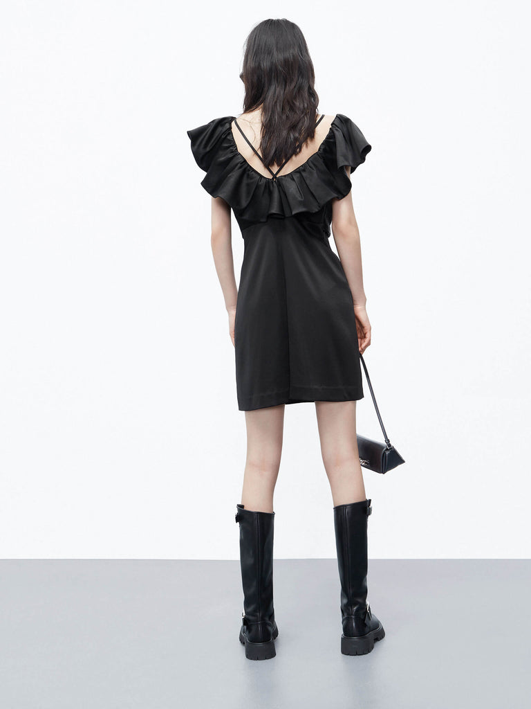 MO&Co. Women's Frill Detail Sleeveless A-line Mini Dress in Black 