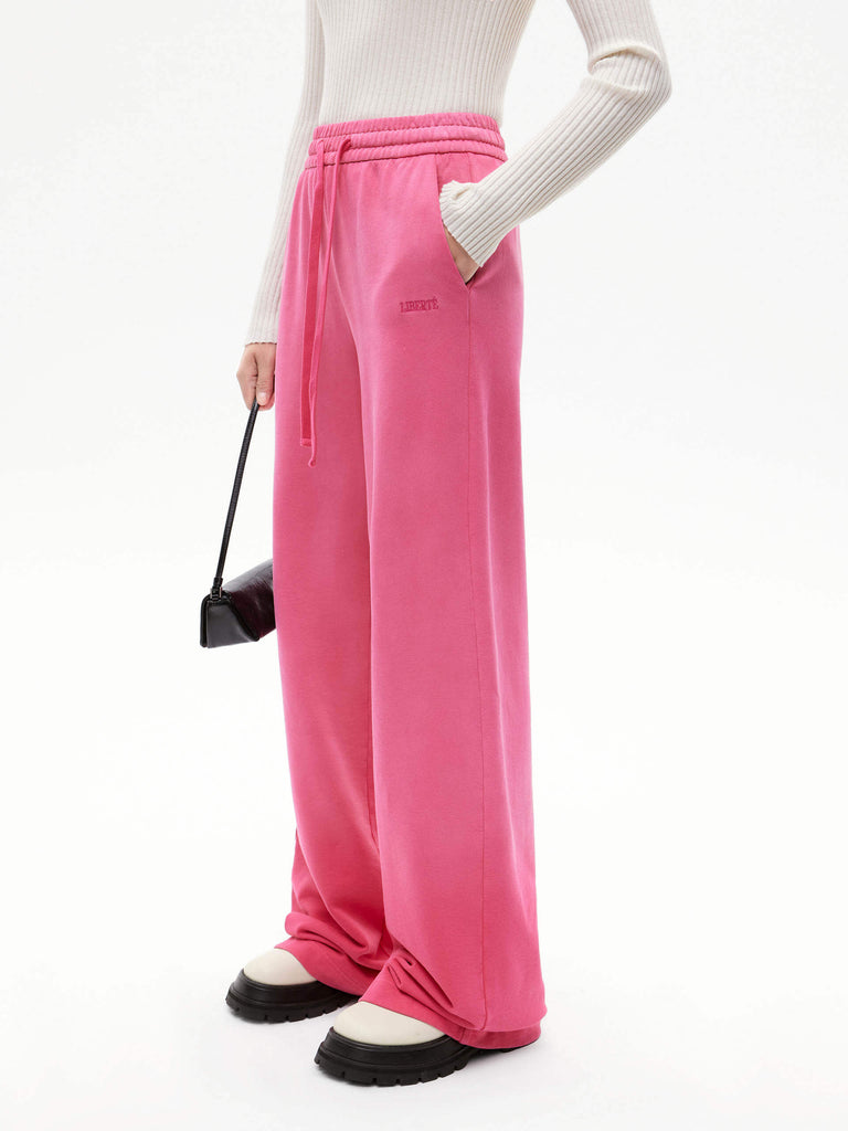MO&Co. Women's Retro Drawstring Waist Causal Sweatpants with Dip Dye in Pink
