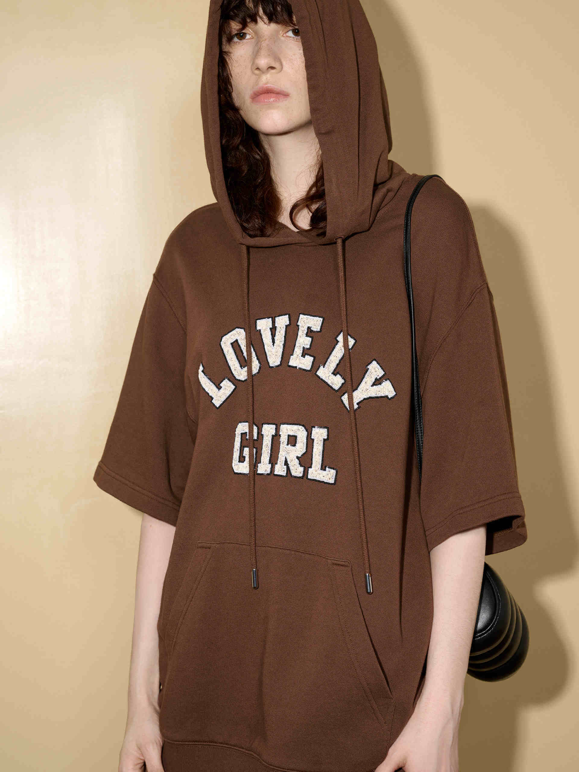 MO&Co. Women's Brown Short Sleeve Hoodie Sweatshirt Pullover