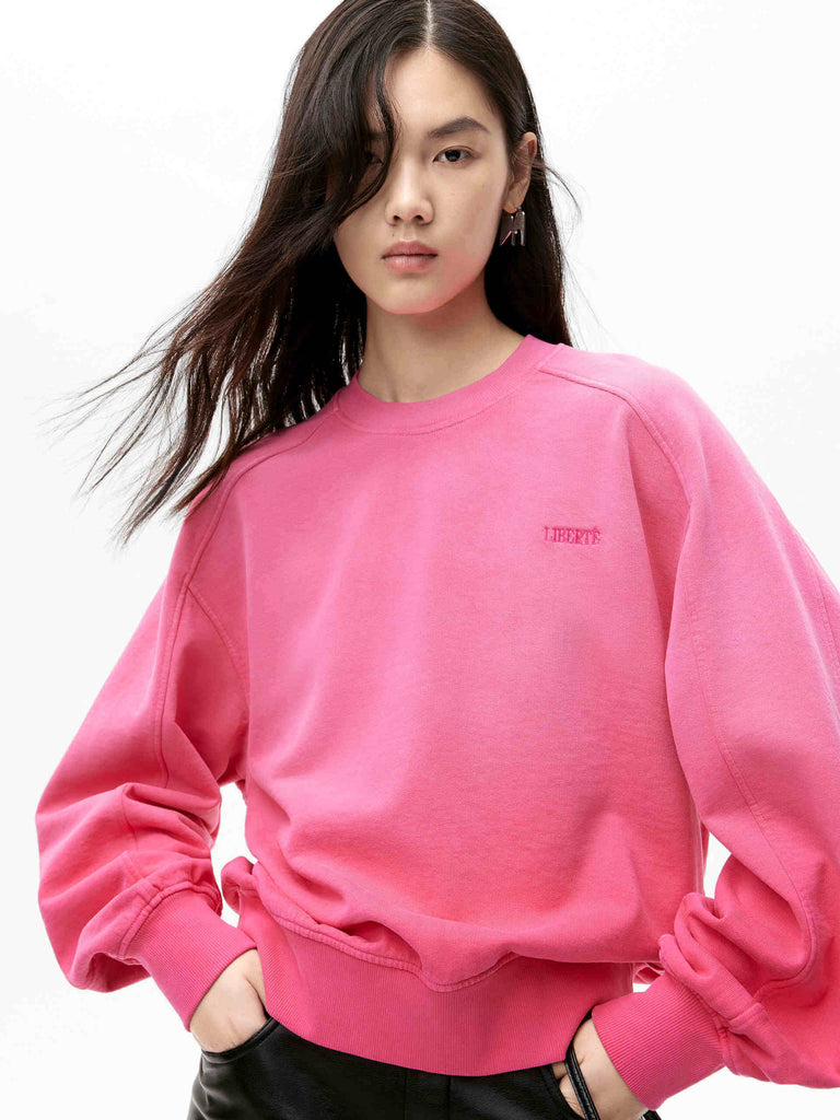 MO&Co. Women's Cotton Retro Crewneck Dip Dye Sweatshirt in Pink