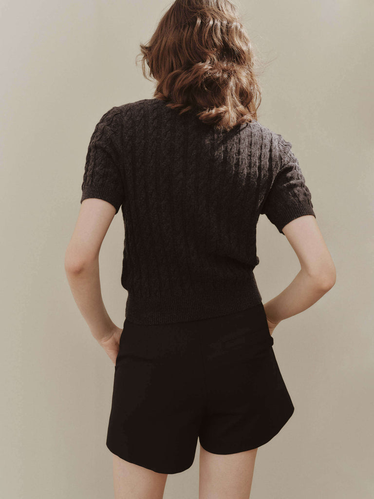MO&Co. Women's Black Wool Blend High Waist Shorts