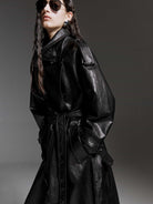 MO&Co. Noir Women's Belted Ovine Leather Trench Coat in Black