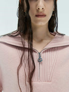 MO&Co. X Coperni Collection | Women's Wide Lapel Zip Detail Pullover in Pink