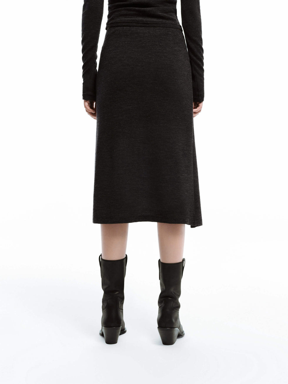 Side-pleated silk skirt with thigh slit main image 0