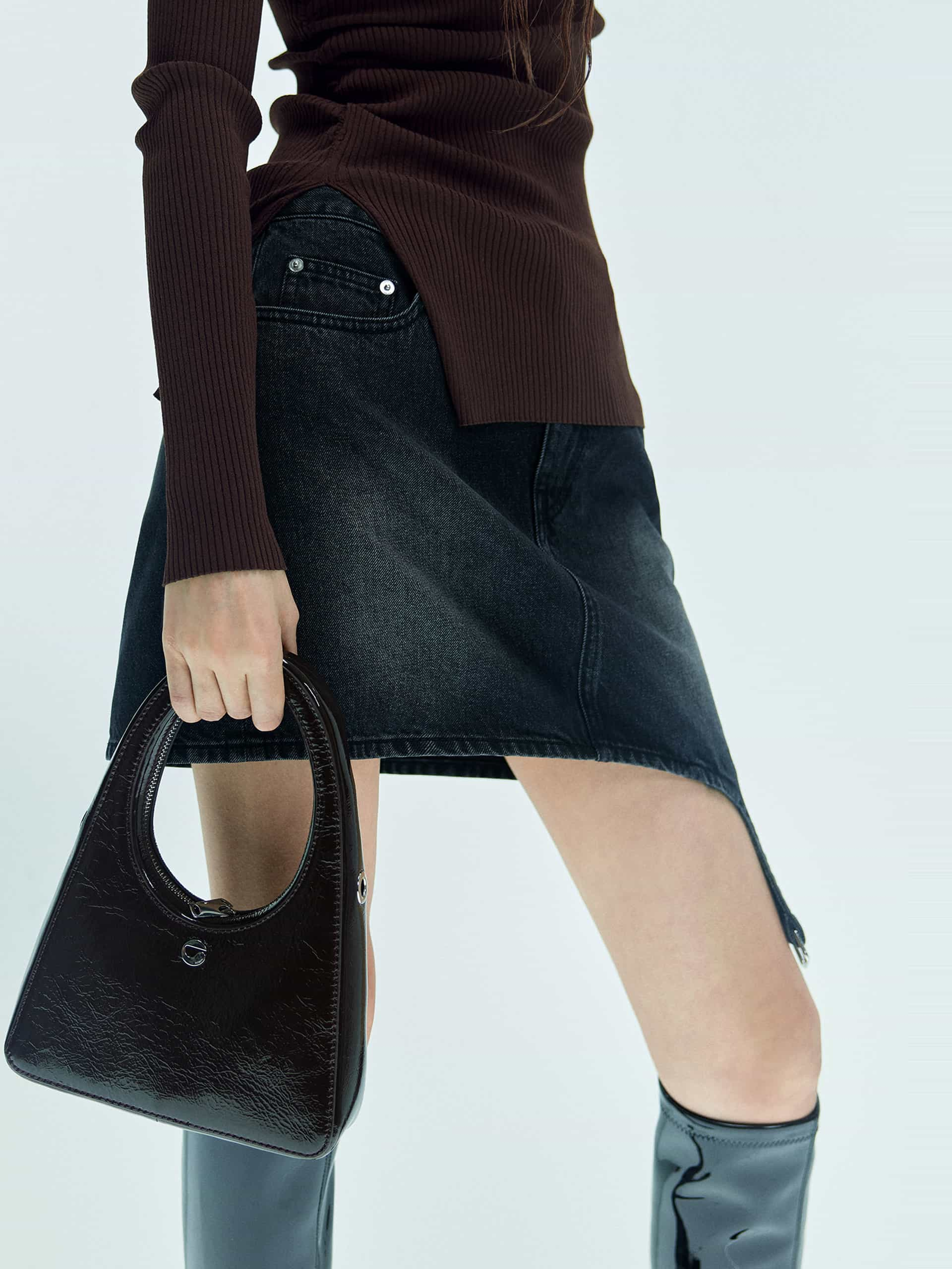 MO&Co. X Coperni Collection | Women's Asymmetric Denim Mini Skirt in Black