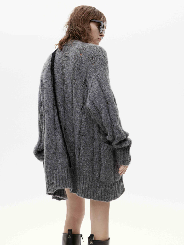 MO&Co. Women's Chunky Cable Knitted Cardigan Alpaca fleece Blend in Grey