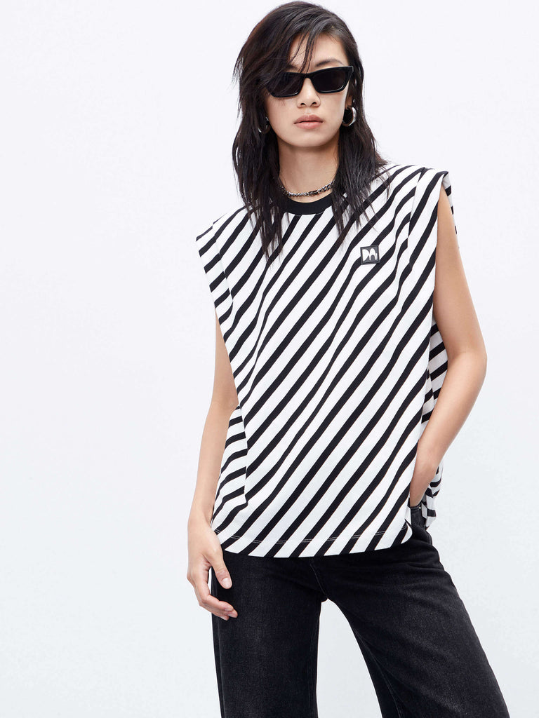 MO&Co. Women's Black and White Striped Sleeveless Cotton Top