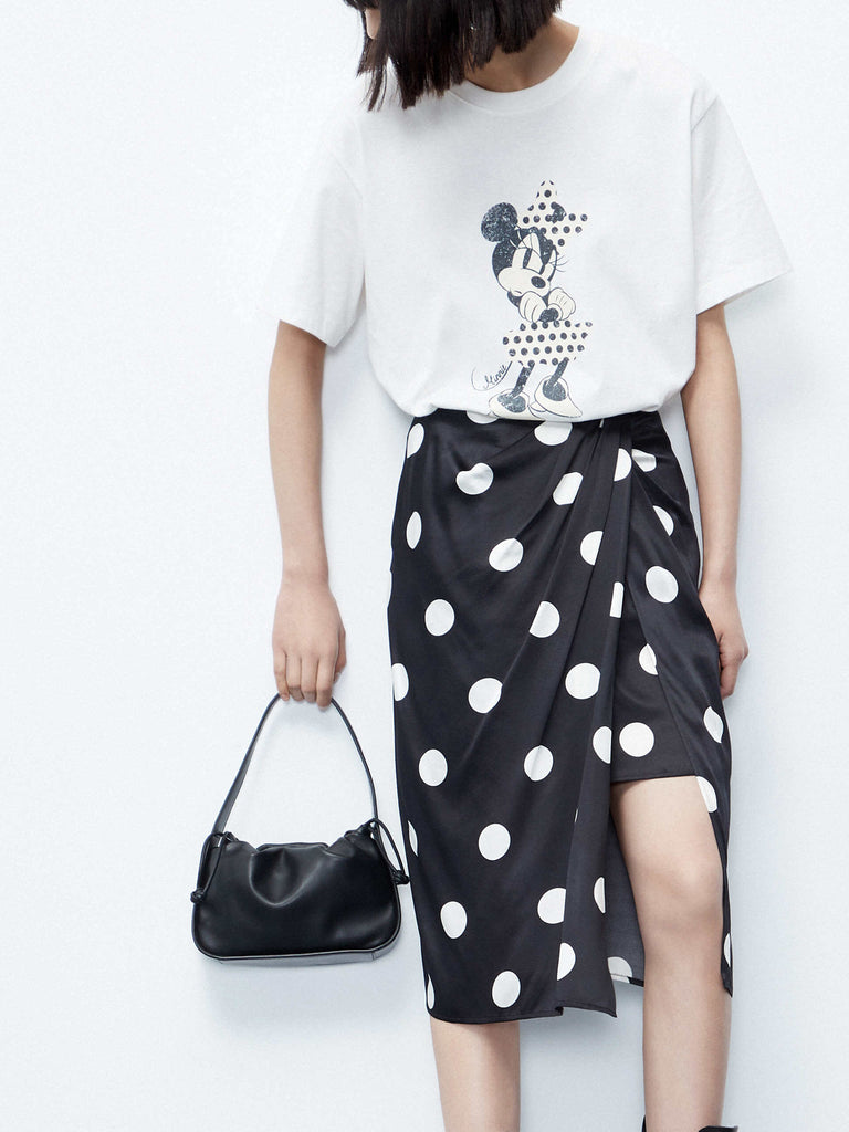 MO&Co. Women's Silk Blend Polka Dot Slit Midi Skirt