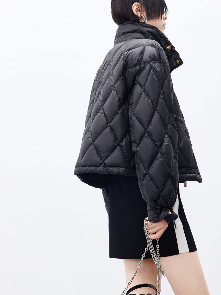 MO&Co. Women's High Neck Quilted Cropped Down Jacket in Black