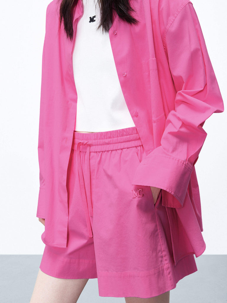 MO&Co. Women's Pink Drawstring Detail Cotton Shorts