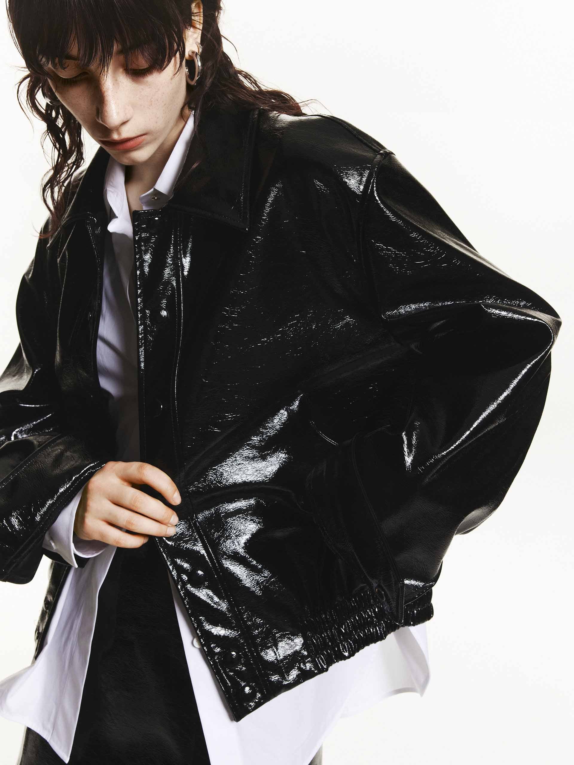 MO&Co. Women's Snap Button Leather Jacket