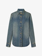 MO&Co. Noir Women's Snap Button Long Sleeves Washed Denim Shirt