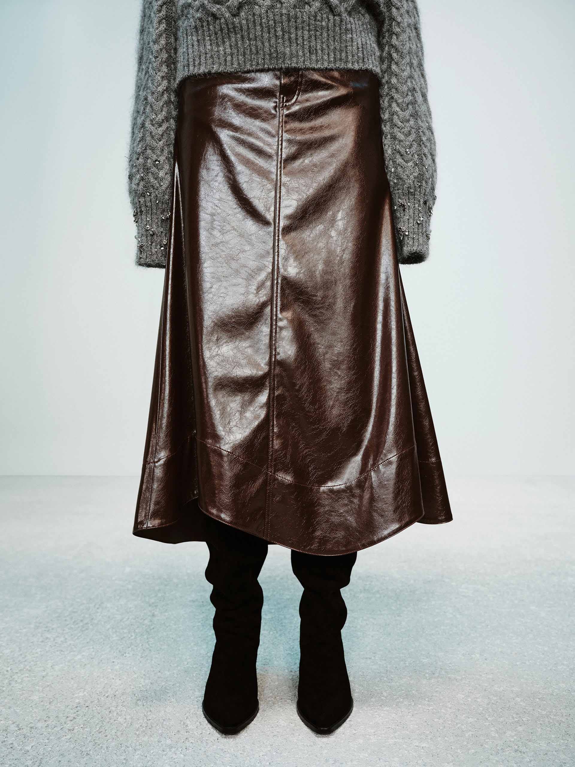 MO&Co. Women's Leather A-line Cut Skirt