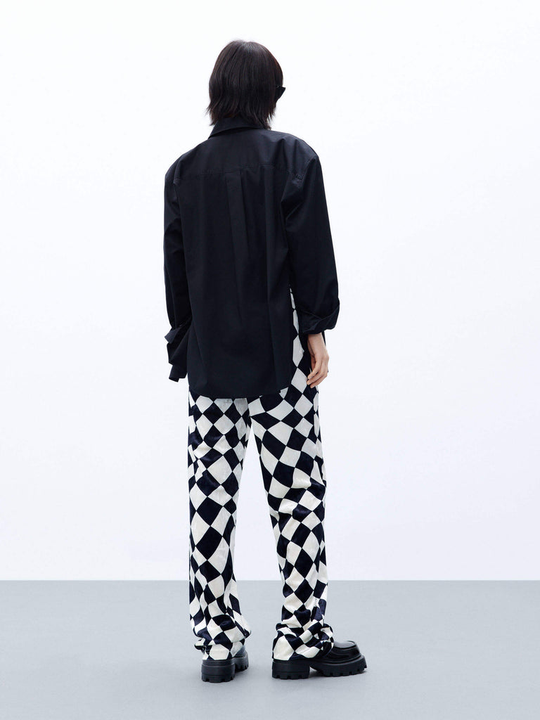 MO&Co. Women's Argyle Checkered Elastic Waist Wide Leg Velvet Pants