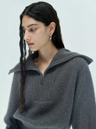 MO&Co. X Coperni Collection | Women's Wide Lapel Zip Detail Pullover with Wool and Cashmere