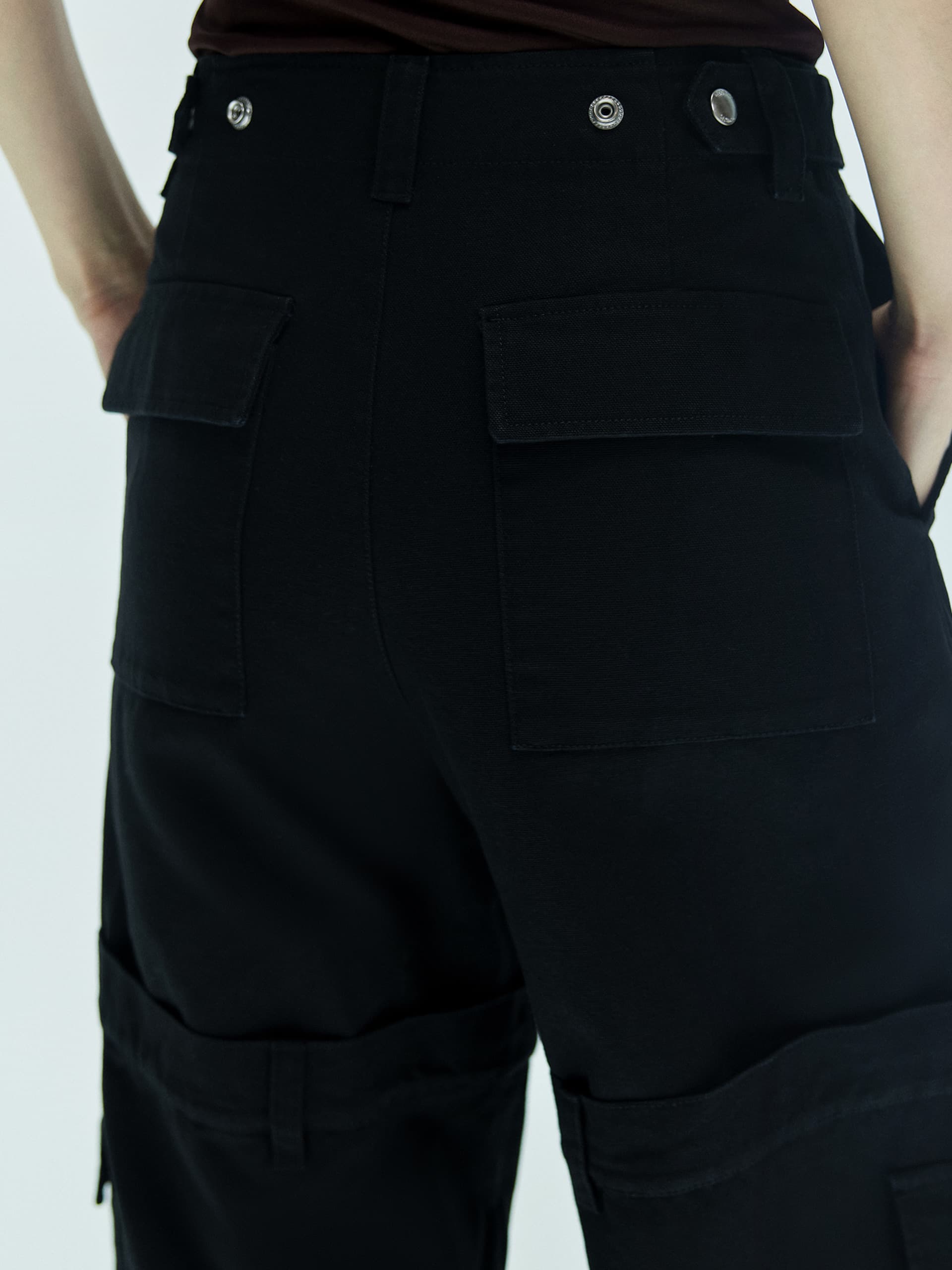 MO&Co. X Coperni Collection | Women's Paneled Detail Cargo Pants in Black