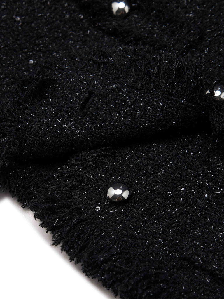 MO&Co. Women's Sequin-embellishment Frayed Trim Tweed Jacket in Black
