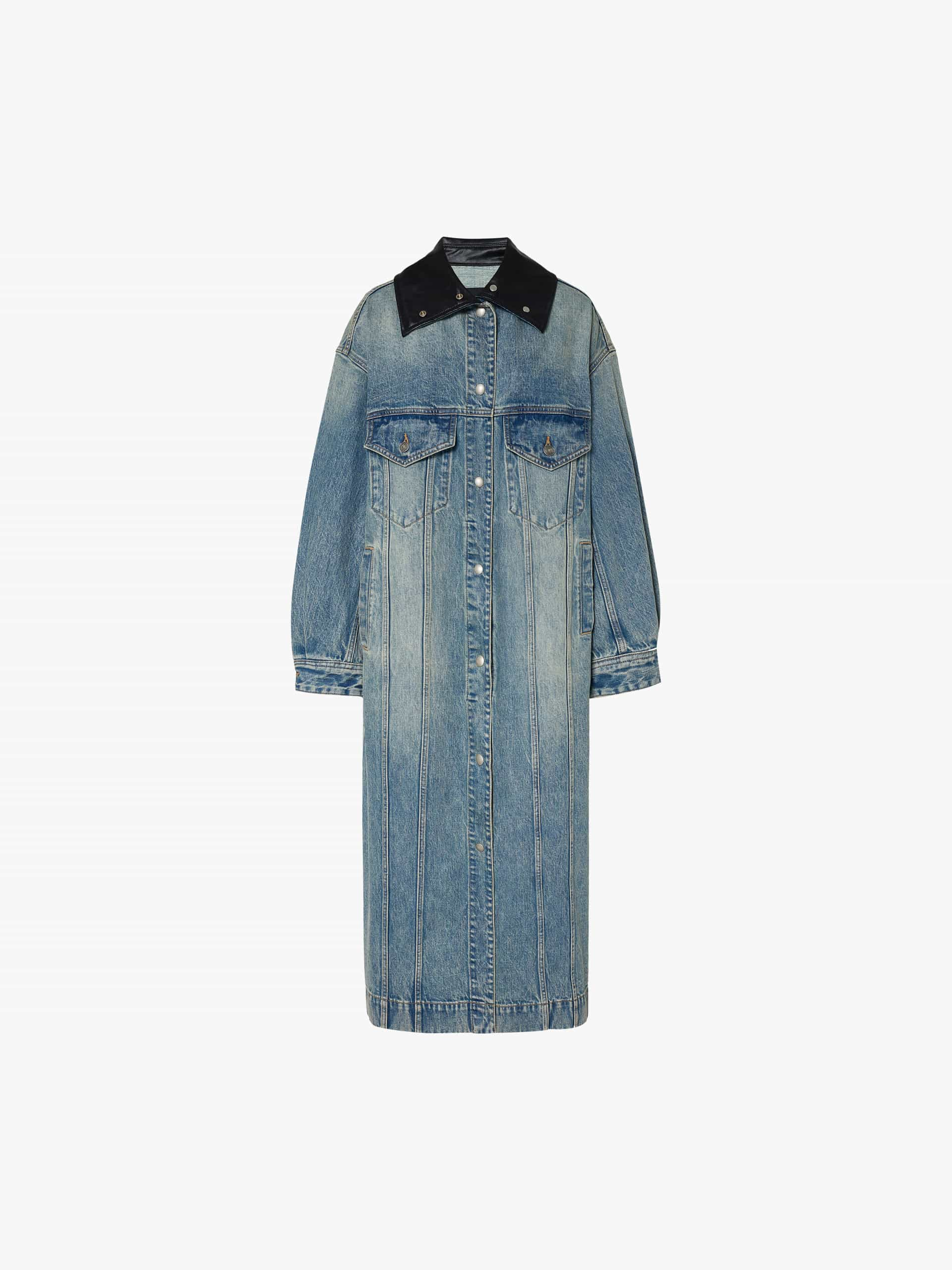 MO&Co. Noir Women's Oversized Longline Vintage Blue Denim Coat