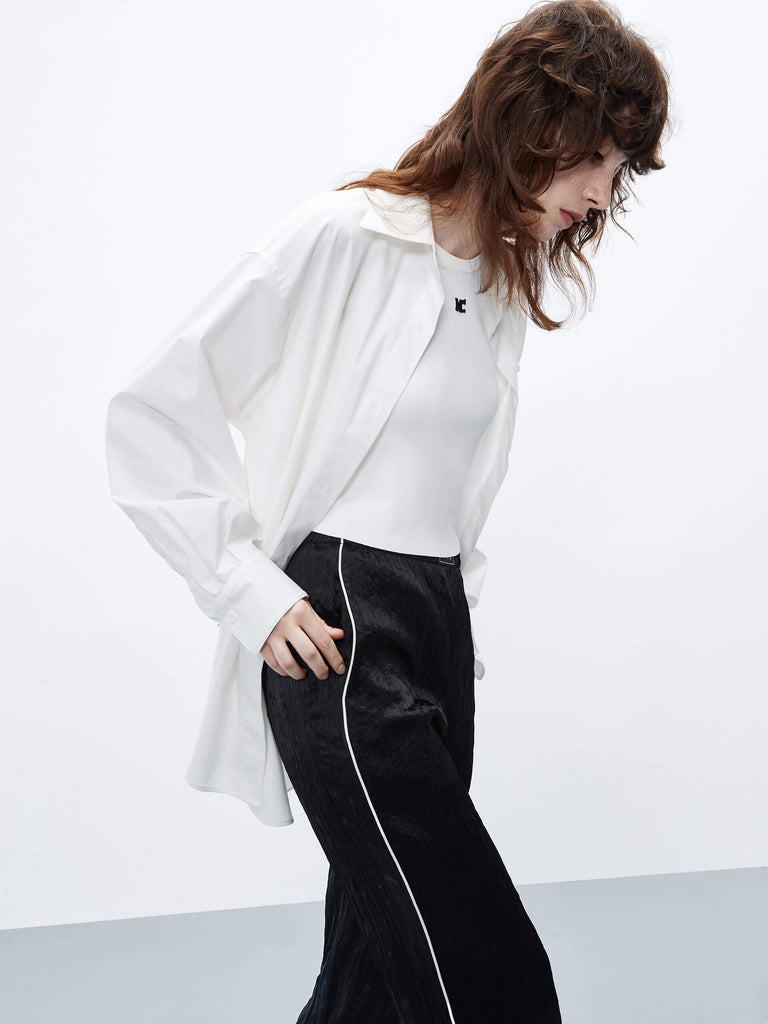 MO&Co. Women's White Classic Oversized Pocket Cotton Blend Shirt