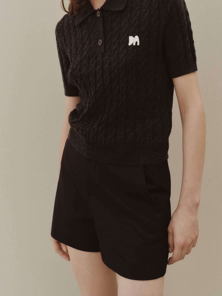 MO&Co. Women's Black Wool Blend High Waist Shorts