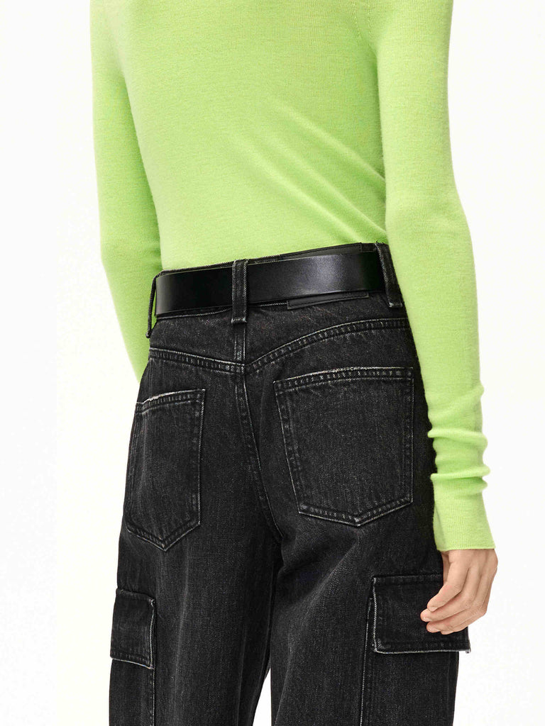 MO&Co. Women's Black Full Length Wide Leg Cargo Jeans in Cotton