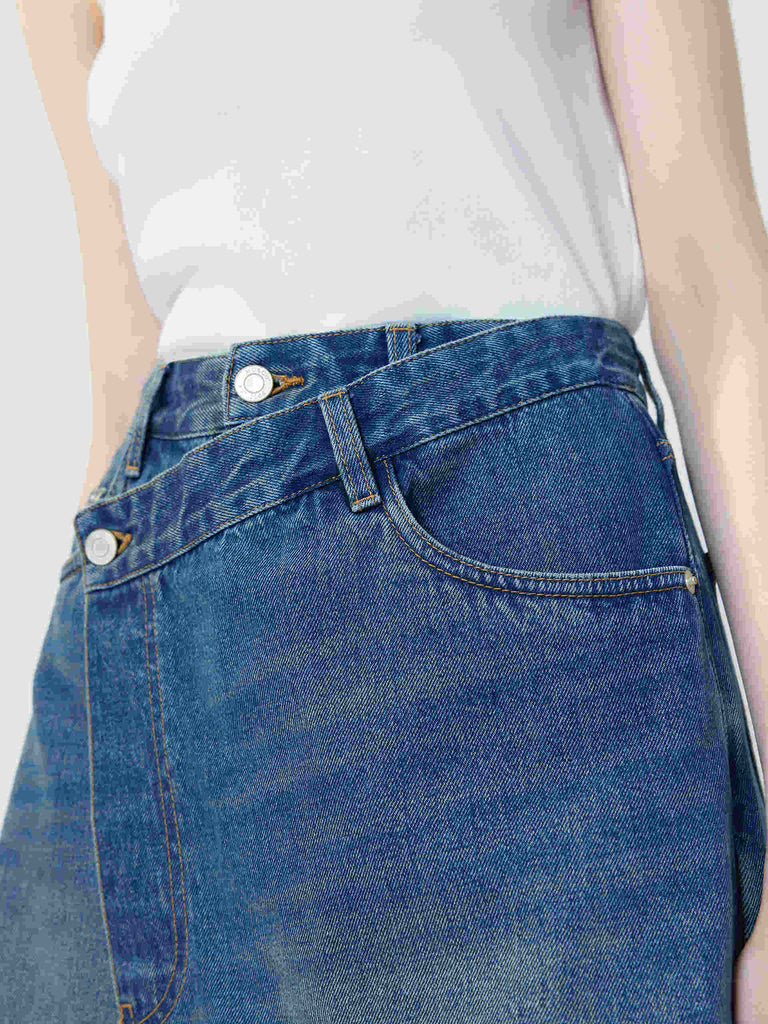 MO&Co. Women's Blue Wrap Cotton Denim Shorts