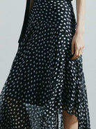 MO&Co. Noir Women's Asymmetric Polka Dot Midi Silk Skirt