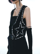 MO&Co. Noir Collection Women's Rivet Embellished Cotton Waistcoat Black