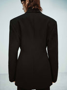 MO&Co. RETCO collection Women's Double Breasted Structured Wool Blazer in Black