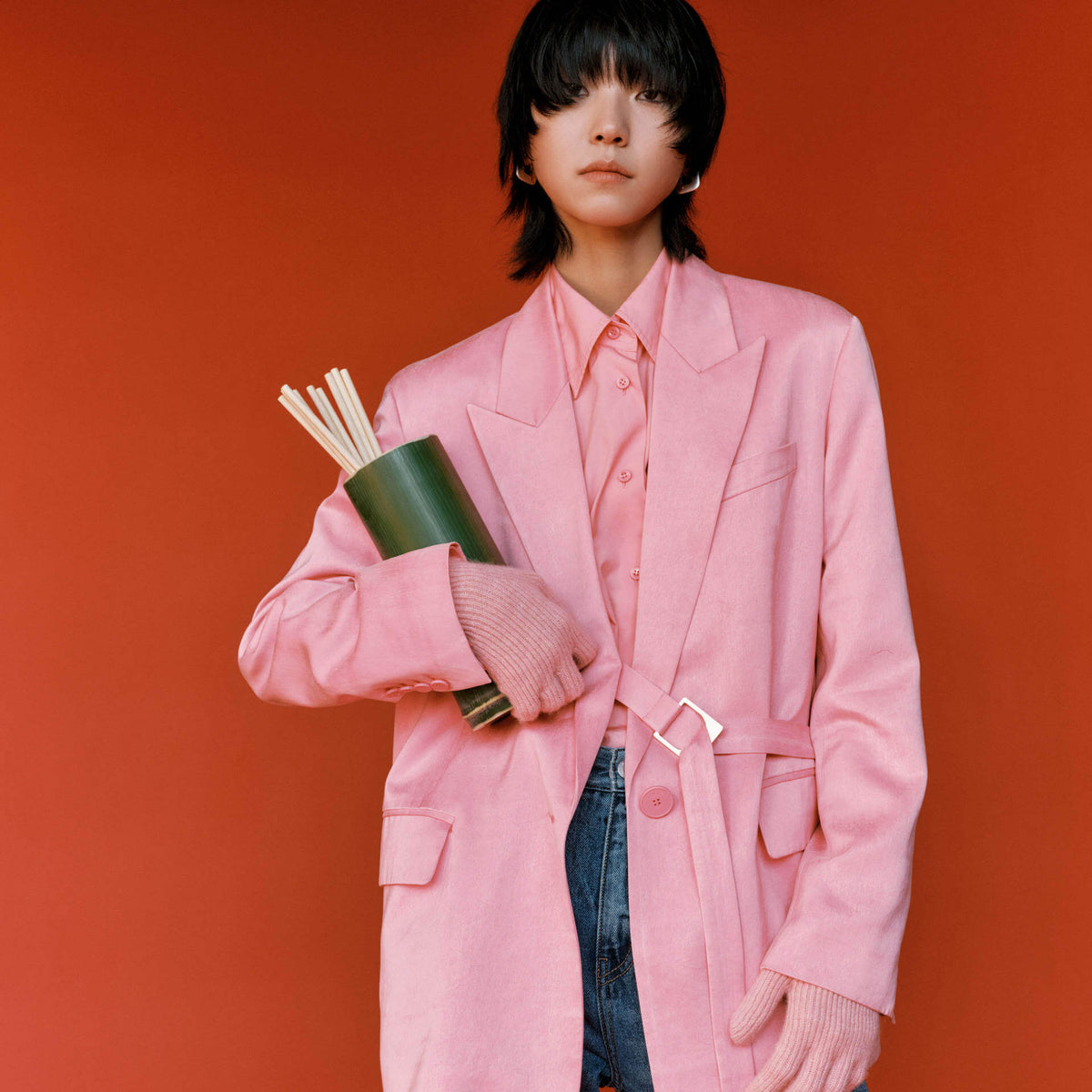 MO&Co. Women's Loose Side Slit Causal Blazer in Pink