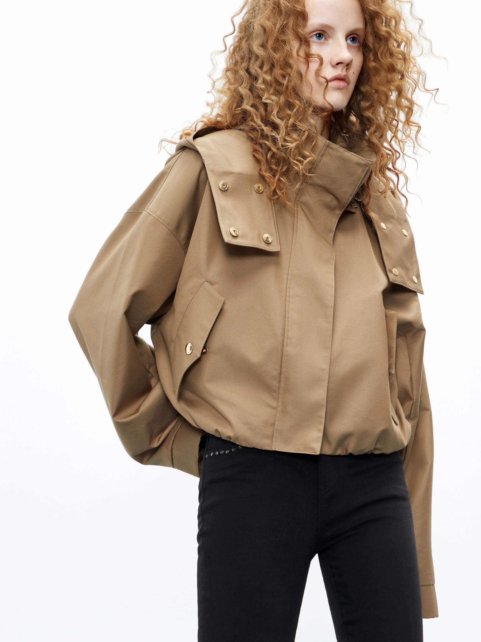 MO&Co. Women's Khaki Cropped Hooded Cargo Jacket with Jacket Liner