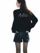 MO&Co. Noir Women's Rhinestone-embellished Cotton Bomber Jacket Black