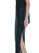 MO&Co. Noir Women's Fringed Detail Maxi Spaghetti Evening Dress Black