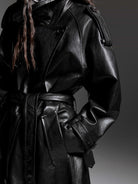 MO&Co. Noir Women's Belted Ovine Leather Trench Coat in Black