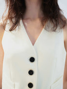 MO&Co. Noir Women's Paneled Pure Wool Belted Suit Waistcoat in White