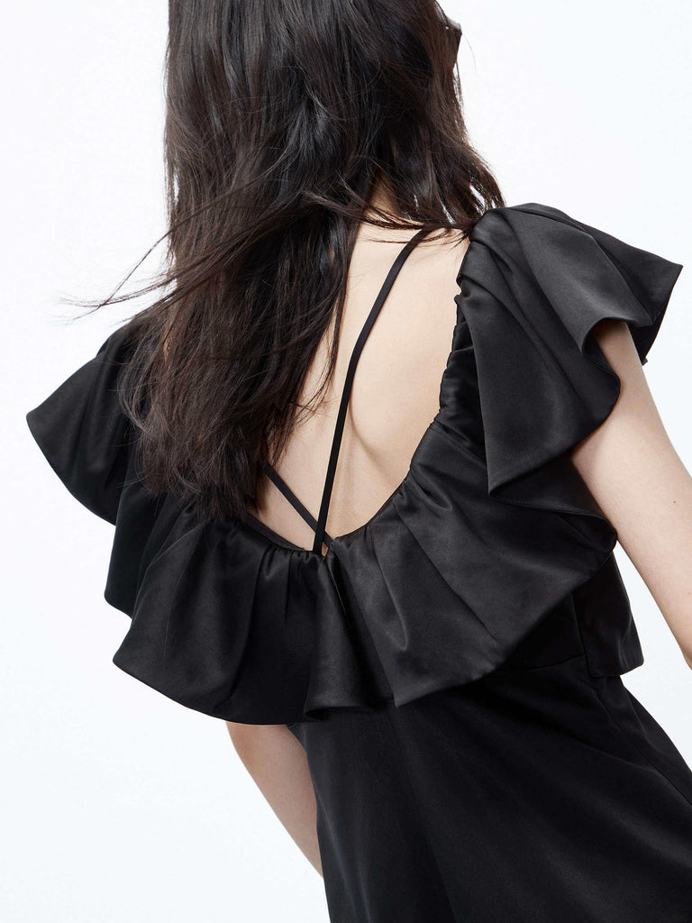 MO&Co. Women's Frill Detail Sleeveless A-line Mini Dress in Black 