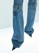 MO&Co. X Coperni Collection | Women's Paneled Straight Leg Blue Jeans