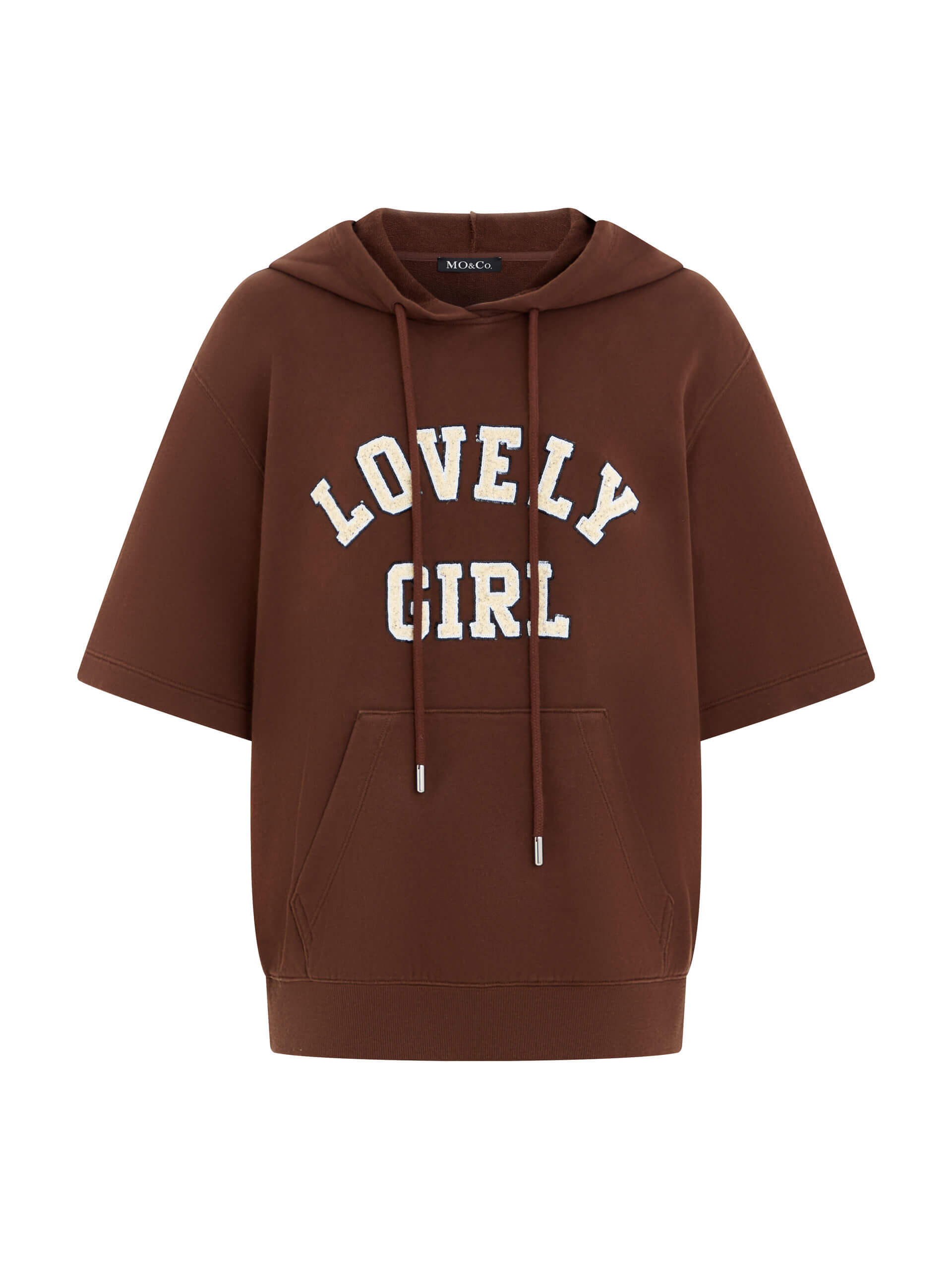 MO&Co. Women's Brown Short Sleeve Hoodie Sweatshirt Pullover