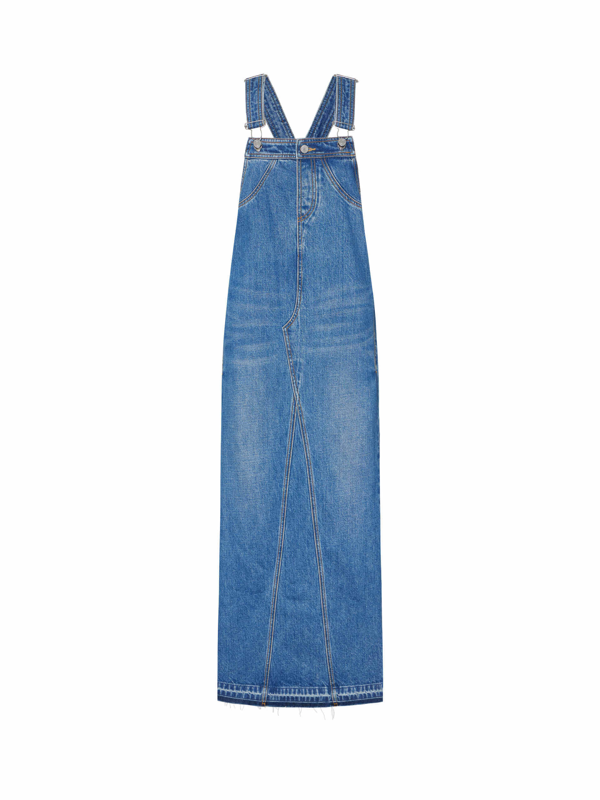 MO&Co. Women's Split Back Cotton Denim Overall Dress in Blue