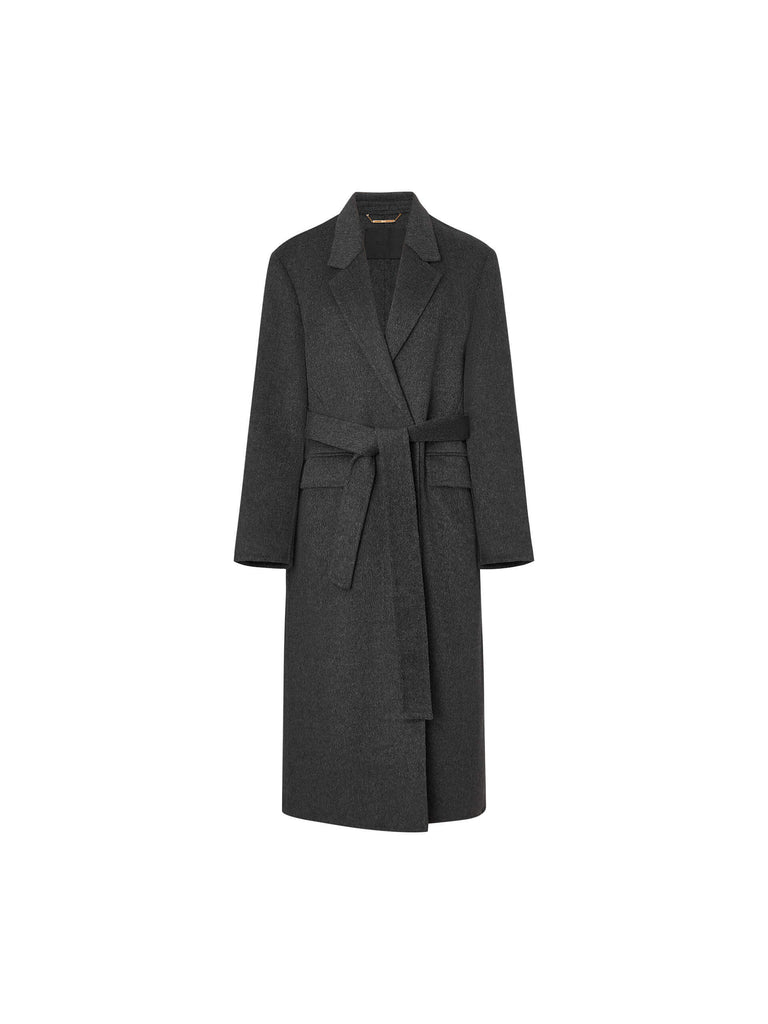 MO&Co. Women's Dark Grey Belted Double Faced Wool Long Coat
