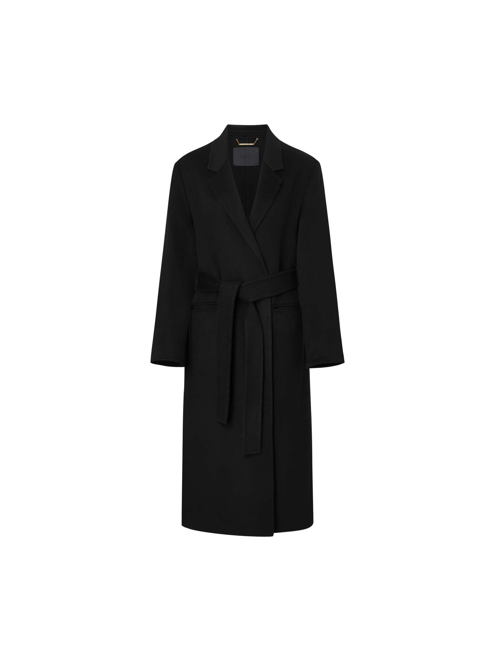 MO&Co. Women's Black Belted Double Faced Wool Long Coat 