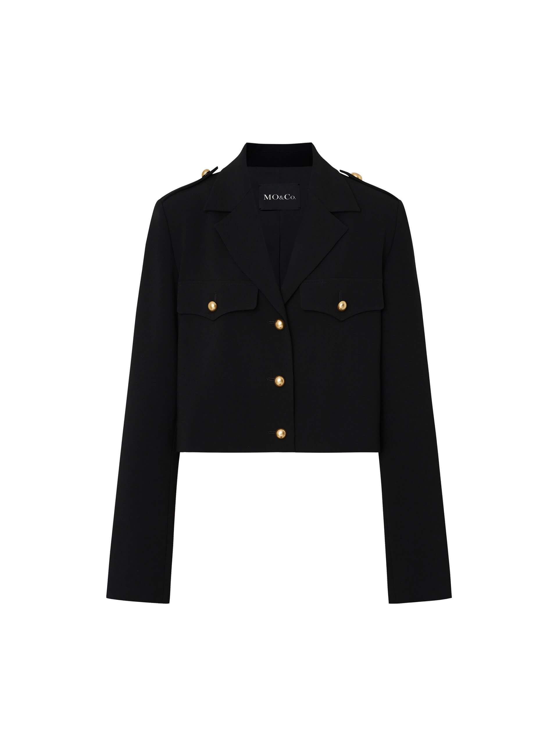 MO&Co. Women's Metallic Button Boxy Cropped Jacket in Black