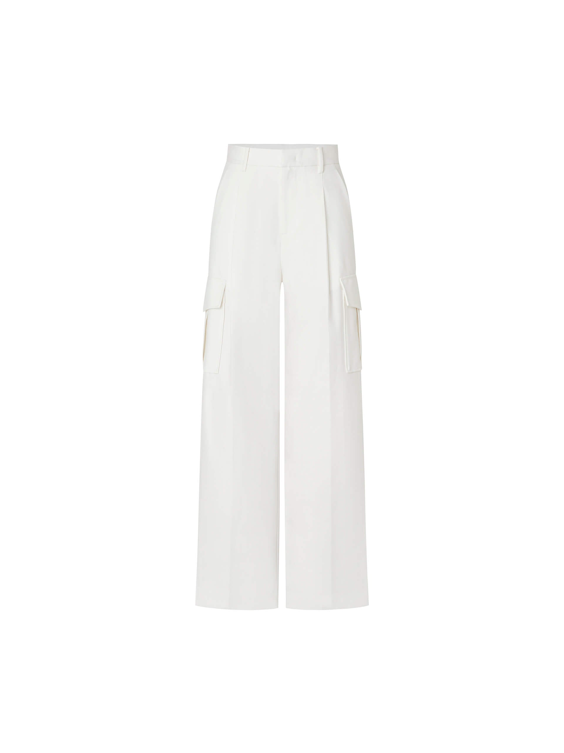  MO&Co. Women's Wool Blend Wide Leg Cargo Trousers in White