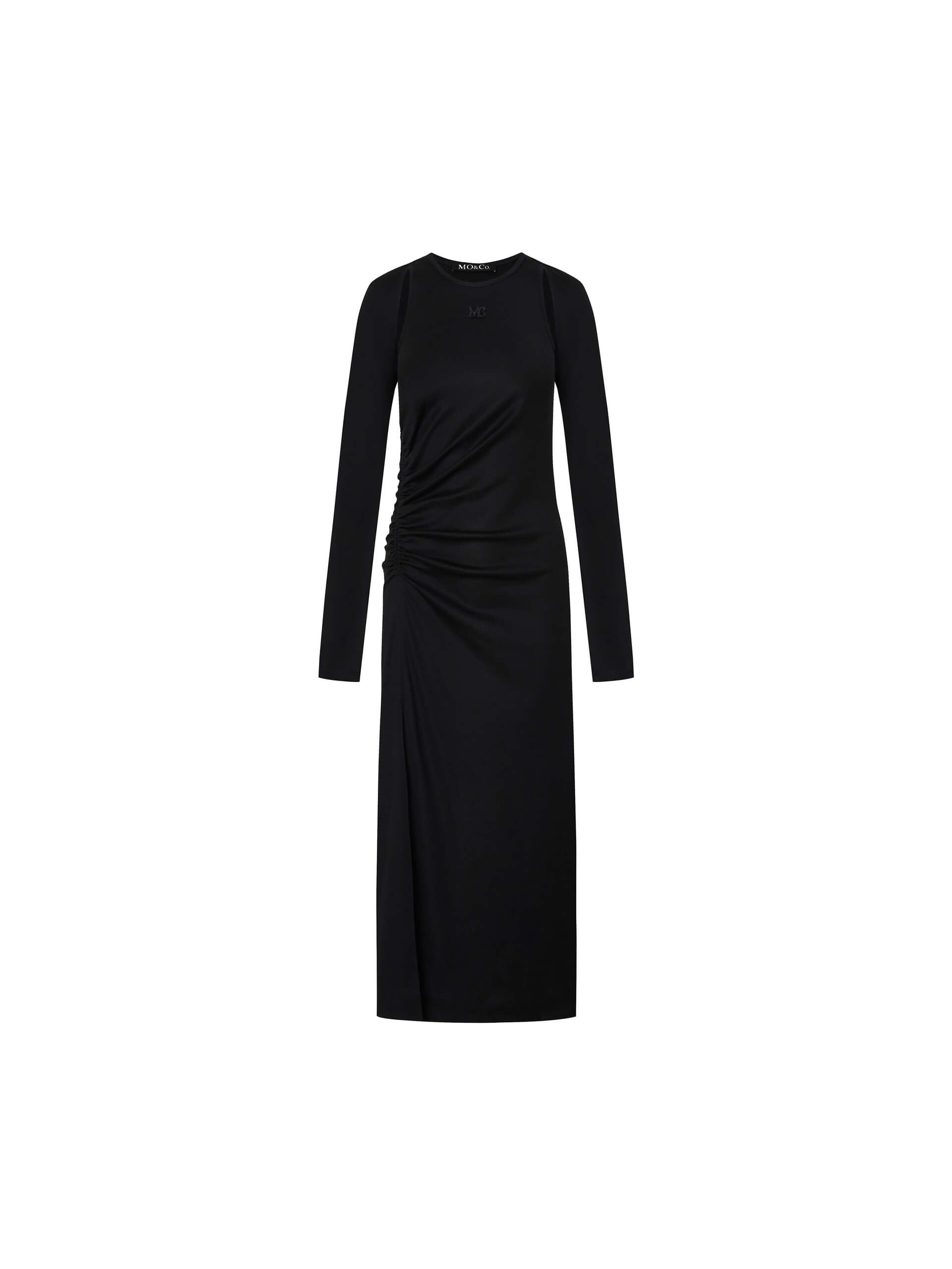 MO&Co. Women's Pleated Side Midi Dress and Long Sleeves Bolero Set in Black