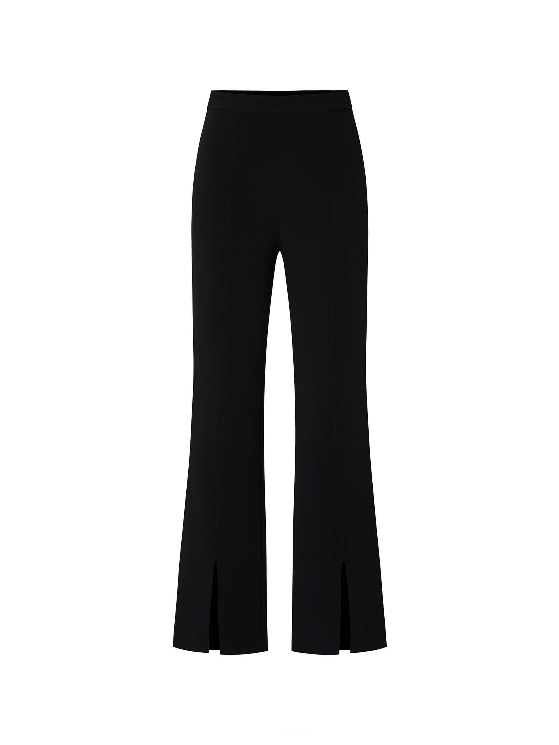 MO&Co. Women's Black High Waist Slit Detail Flared Trousers