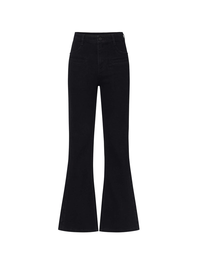 MO&Co. Women's Mid Waist Side Slit Flared Jeans in Black
