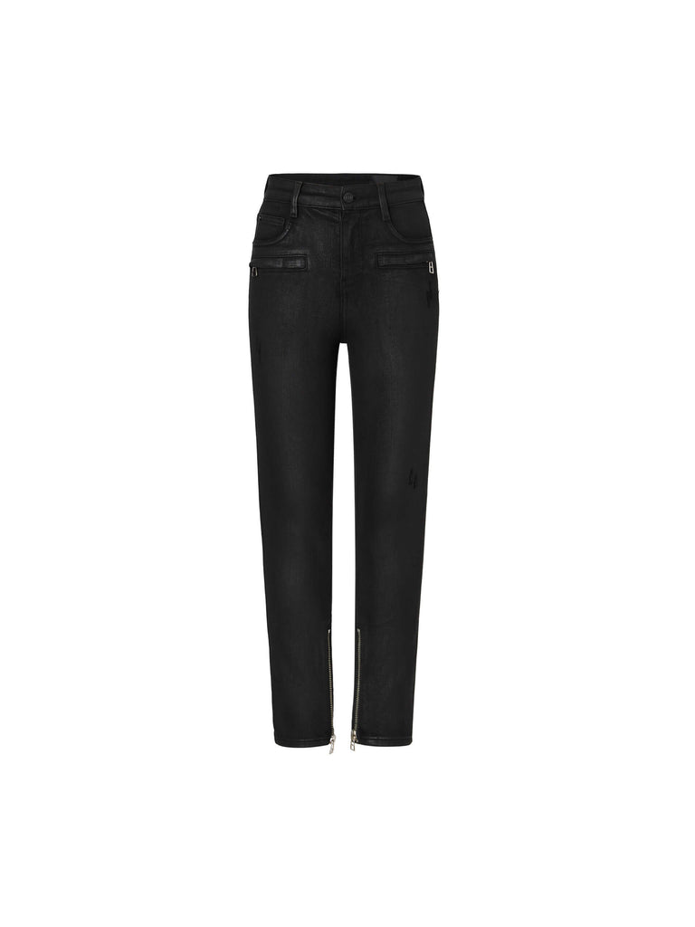 MO&Co. Noir Women's Multi Pockets Zipper Detail Skinny Jeans in Black with Cashmere