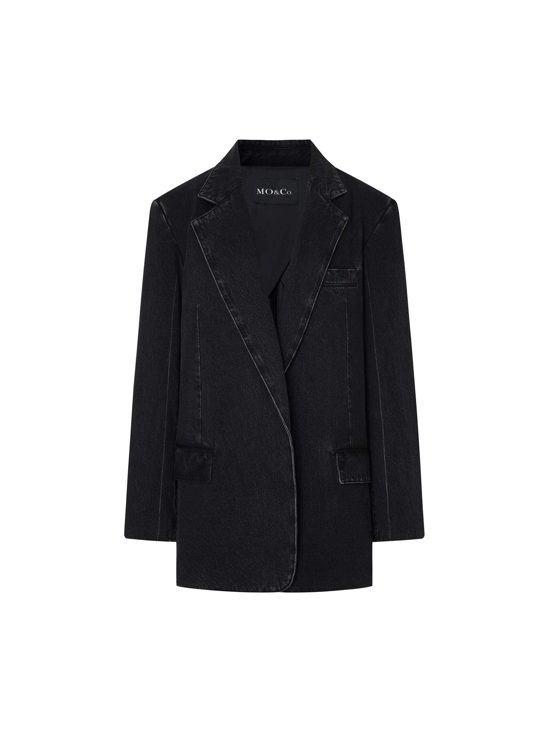 MO&Co. Women's Tailored Denim Blazer in Washed Black