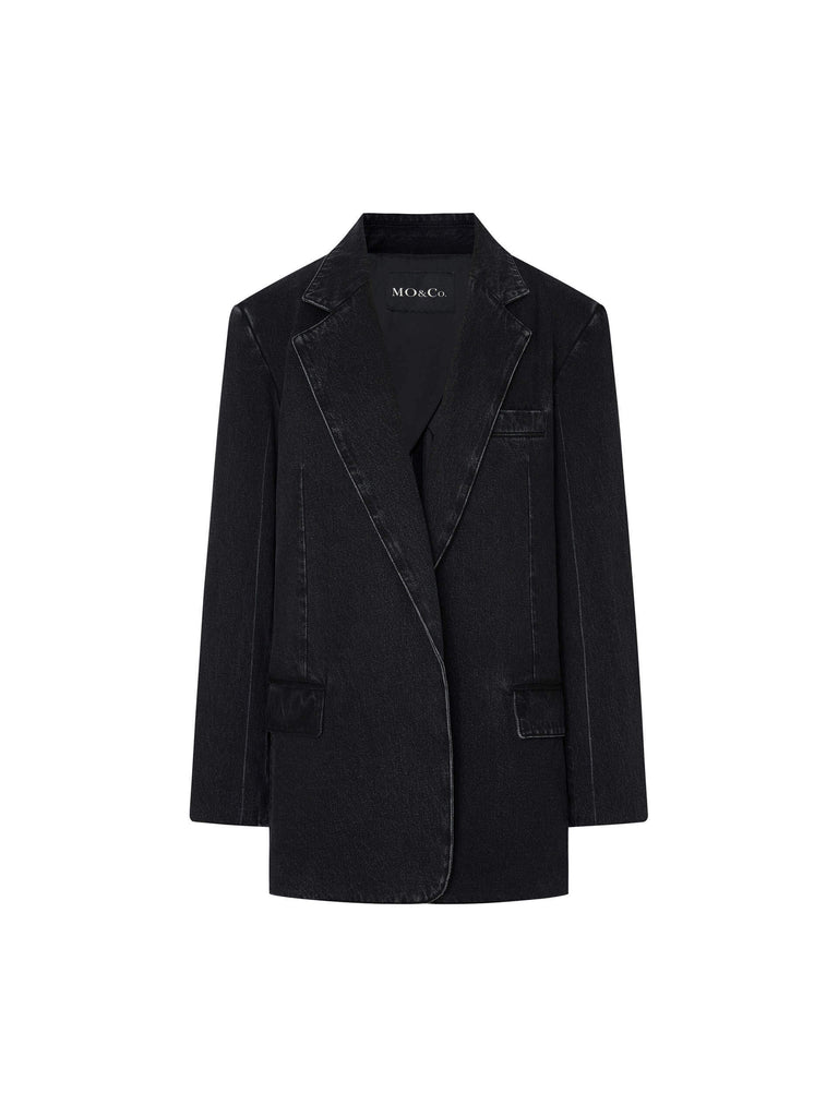 MO&Co. Women's Tailored Denim Blazer in Washed Black